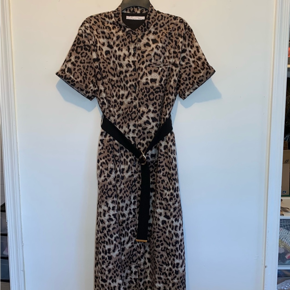 By Egreis Button Front Leopard Shirtdress Maxi Dress Large XL
